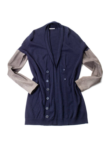 Brunello Cucinelli Cashmere Suede Cardigan Navy Grey-designer resale