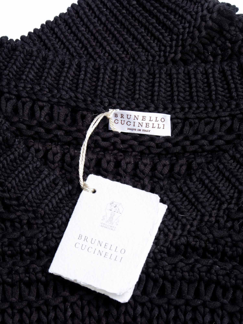 Brunello Cucinelli Cotton Bulky Knit V Neck Sweater Black-designer resale