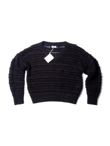 Brunello Cucinelli Cotton Bulky Knit V Neck Sweater Black-designer resale
