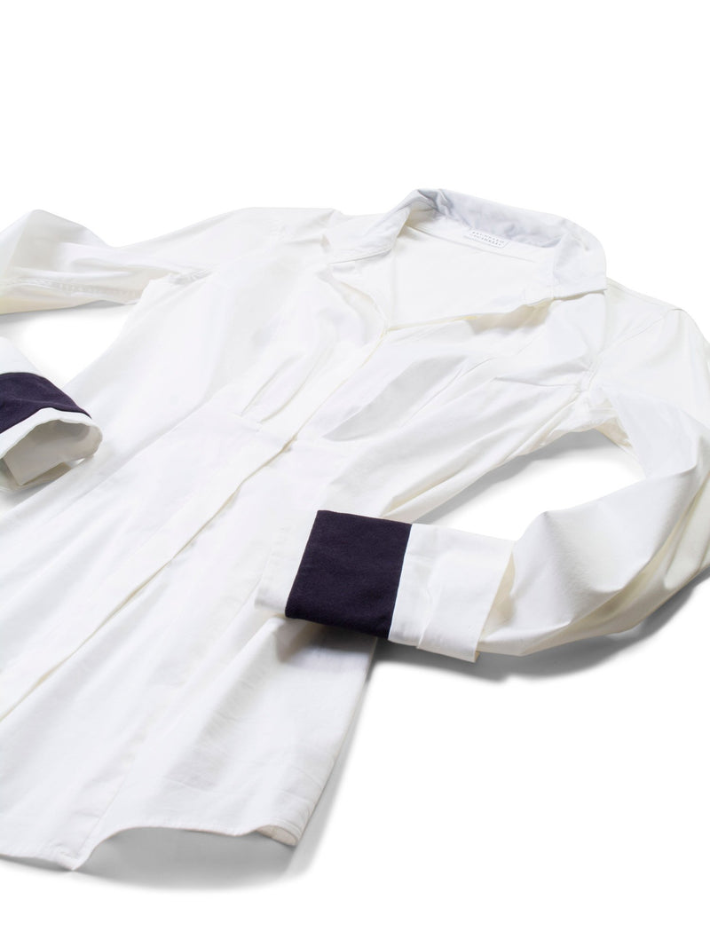 Brunello Cucinelli Cotton Fitted Boyfriend Shirt White Blue-designer resale