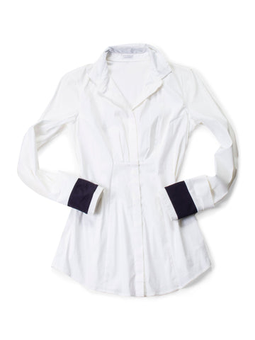Brunello Cucinelli Cotton Fitted Boyfriend Shirt White Blue-designer resale