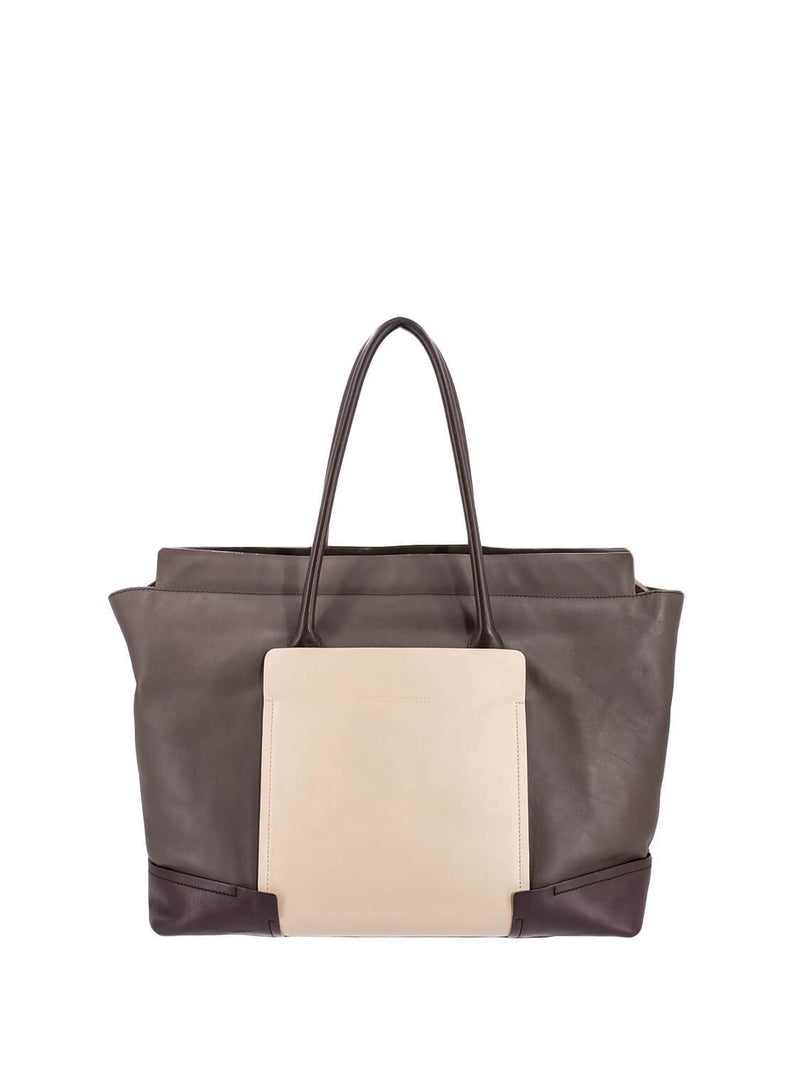 Brunello Cucinelli Large Leather Tote Olive Brown-designer resale