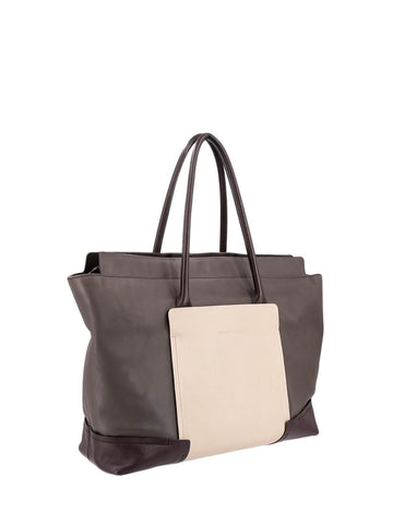 Brunello Cucinelli Large Leather Tote Olive Brown-designer resale
