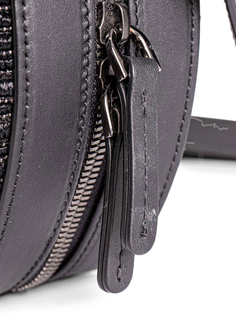 Brunello Cucinelli Leather Monili Beaded Round Messenger Bag Black-designer resale