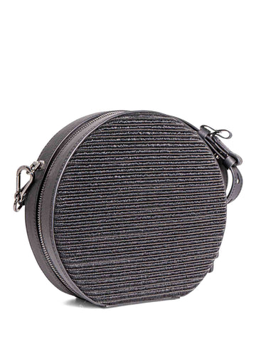 Brunello Cucinelli Leather Monili Beaded Round Messenger Bag Black-designer resale
