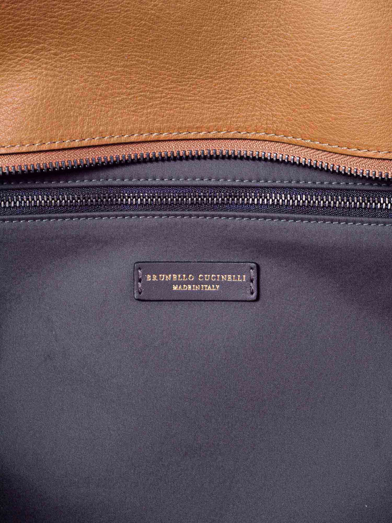 Brunello Cucinelli Leather Raffia Woven Monili Tote Light Brown-designer resale