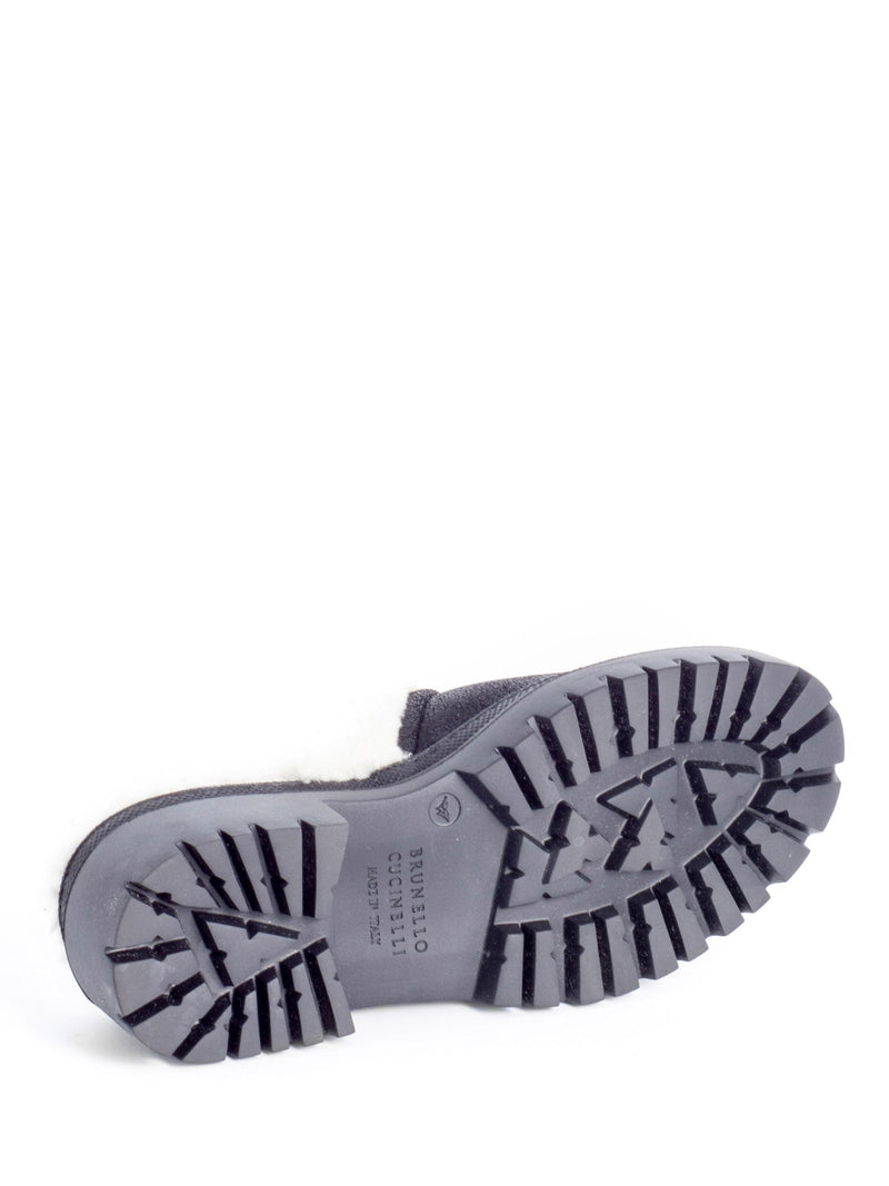 Brunello Cucinelli Leather Shearling Monili Slip On Clogs Shoes Black-designer resale