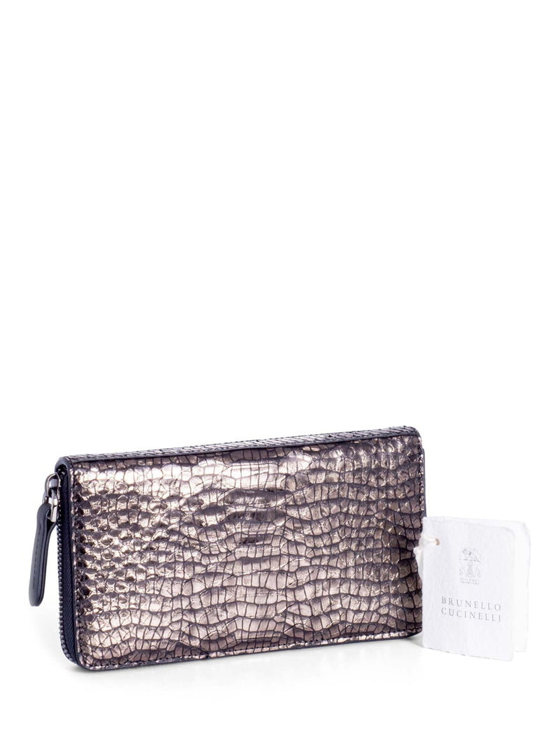 Brunello Cucinelli Shiny Snakeskin Monili Wallet Metallic Taupe-designer resale