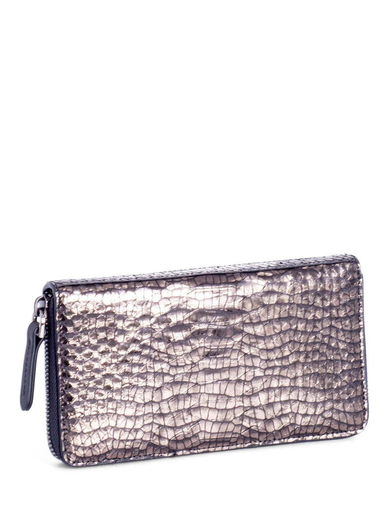 Brunello Cucinelli Shiny Snakeskin Monili Wallet Metallic Taupe-designer resale