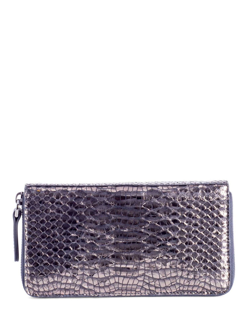 Brunello Cucinelli Shiny Snakeskin Monili Wallet Metallic Taupe-designer resale
