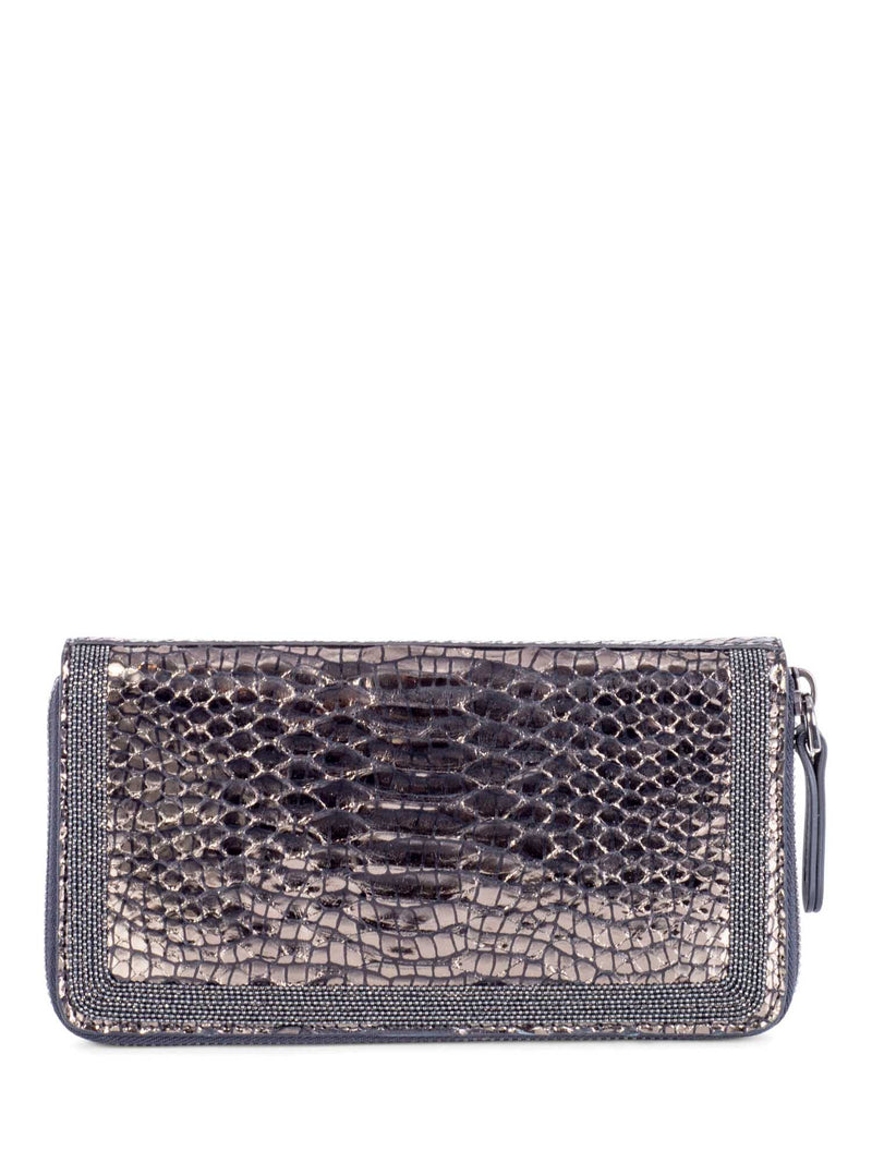 Brunello Cucinelli Shiny Snakeskin Monili Wallet Metallic Taupe-designer resale
