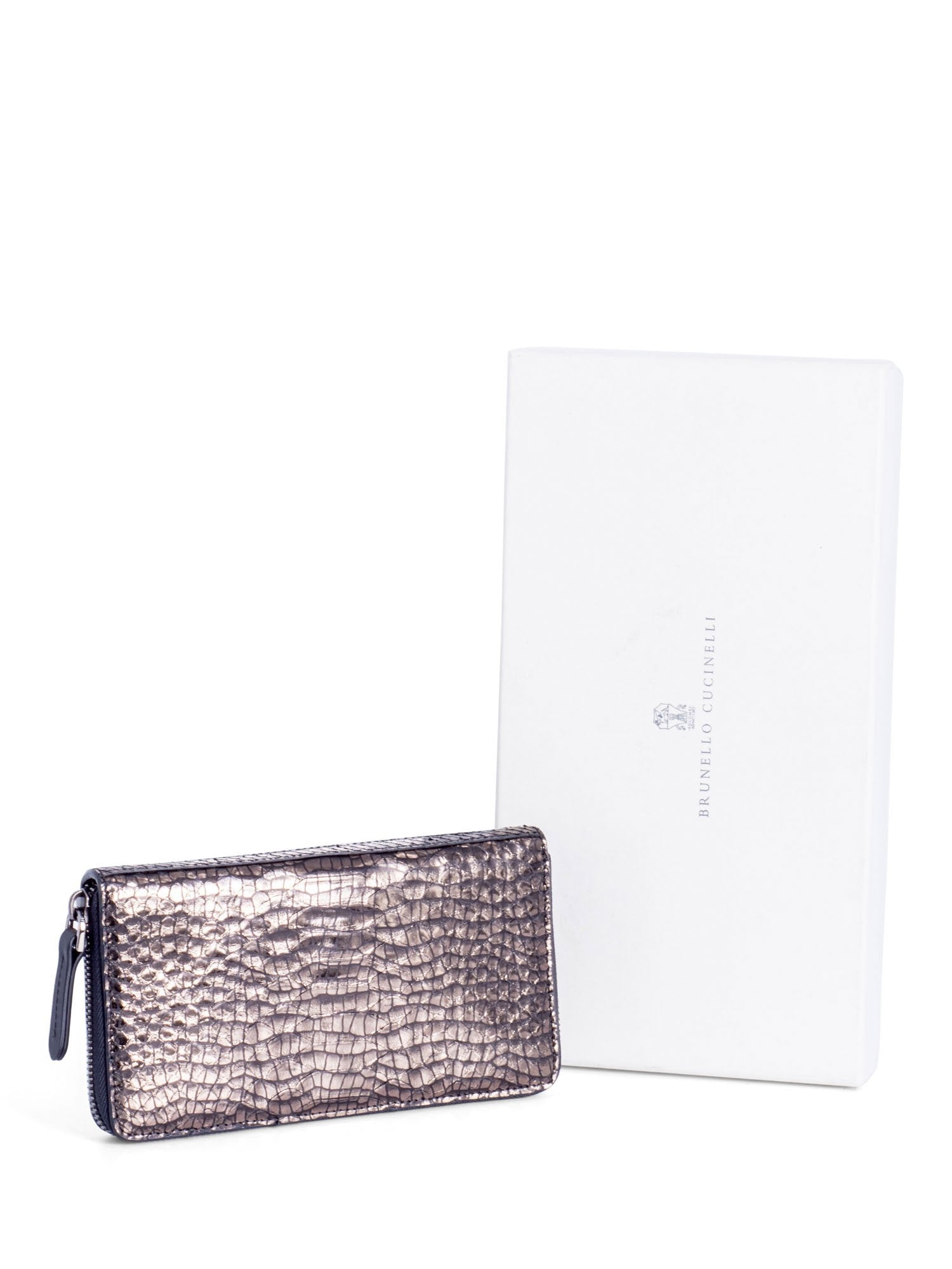 Brunello Cucinelli Shiny Snakeskin Monili Wallet Metallic Taupe-designer resale