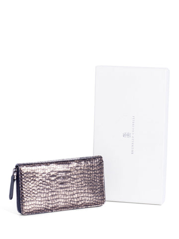 Brunello Cucinelli Shiny Snakeskin Monili Wallet Metallic Taupe-designer resale