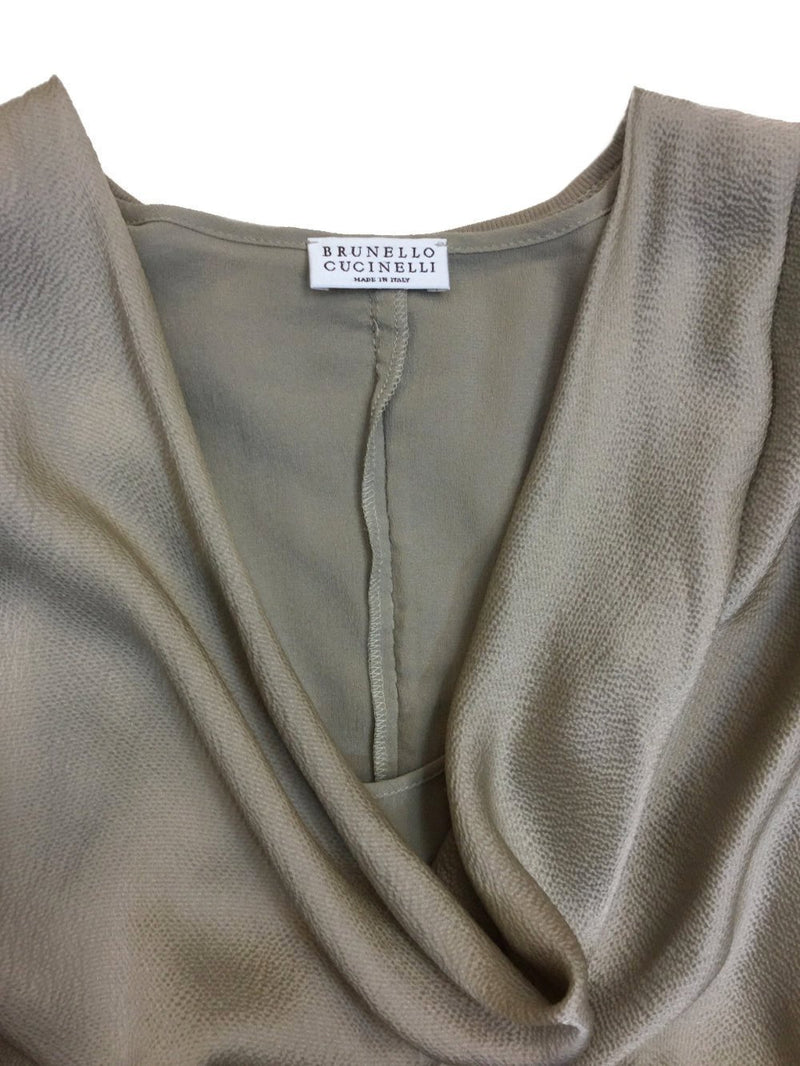 Brunello Cucinelli Silk Cowl Neck Sleeveless Blouse-designer resale