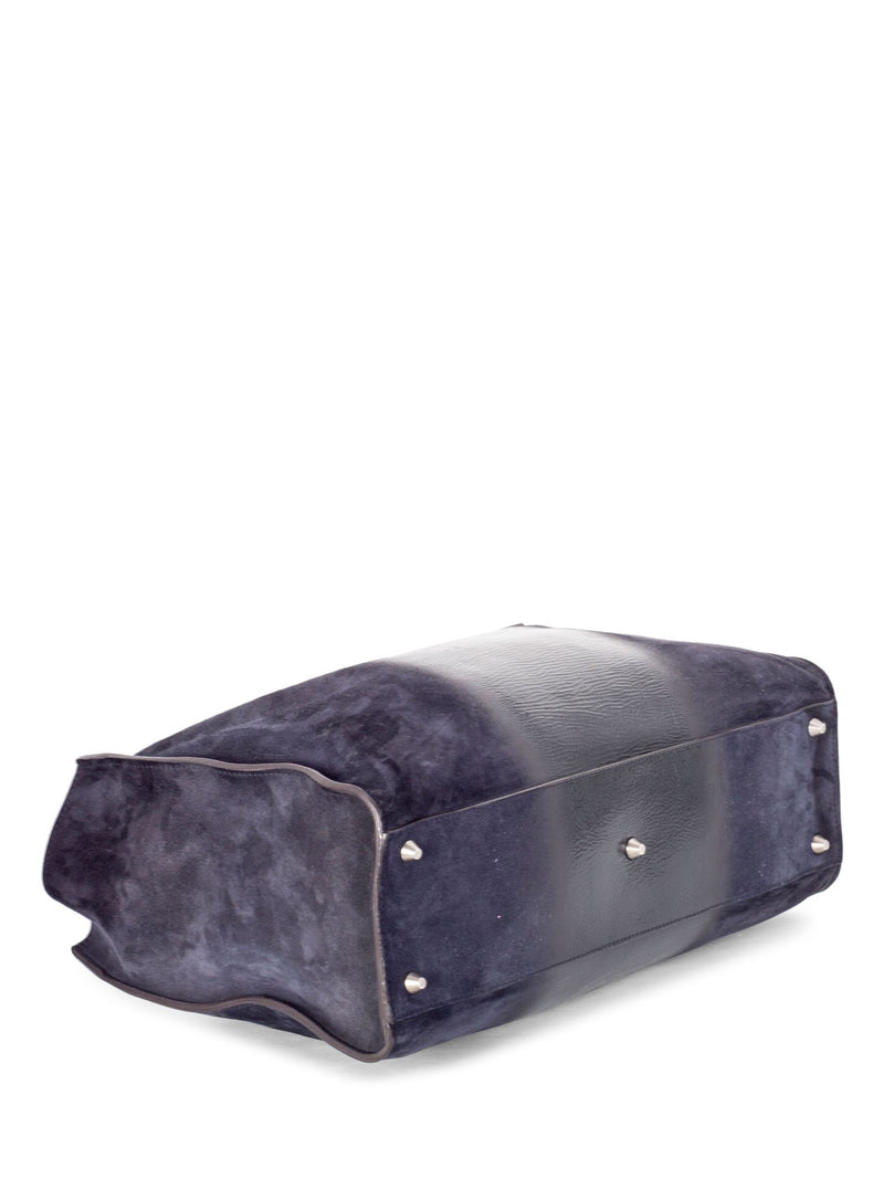 Brunello Cucinelli Suede Leather Top Handle Bag Navy Black-designer resale