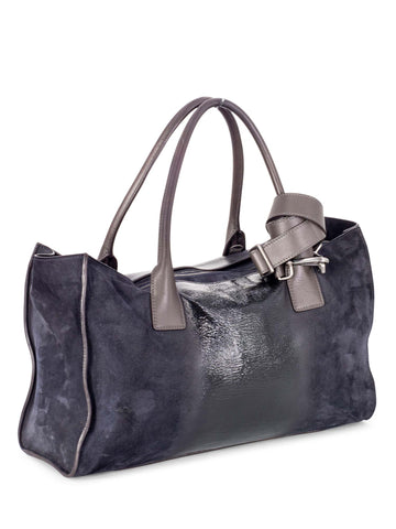 Brunello Cucinelli Suede Leather Top Handle Bag Navy Black-designer resale