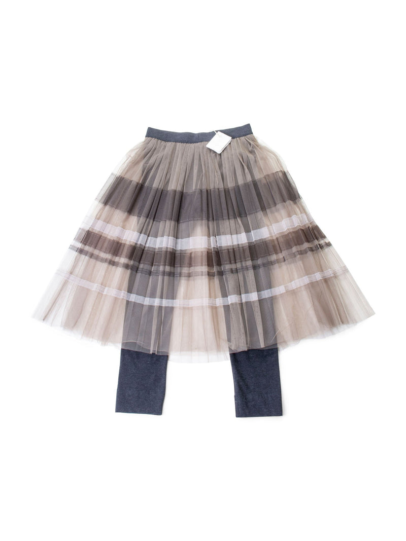 Brunello Cucinelli Tulle Pleated Skirt With Leggings Grey Taupe-designer resale