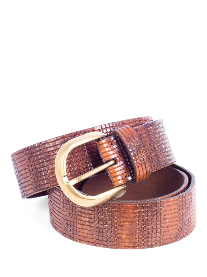 Brunello Cucinellli Textured Leather Gold Buckle Belt Cognac Brown 95-designer resale
