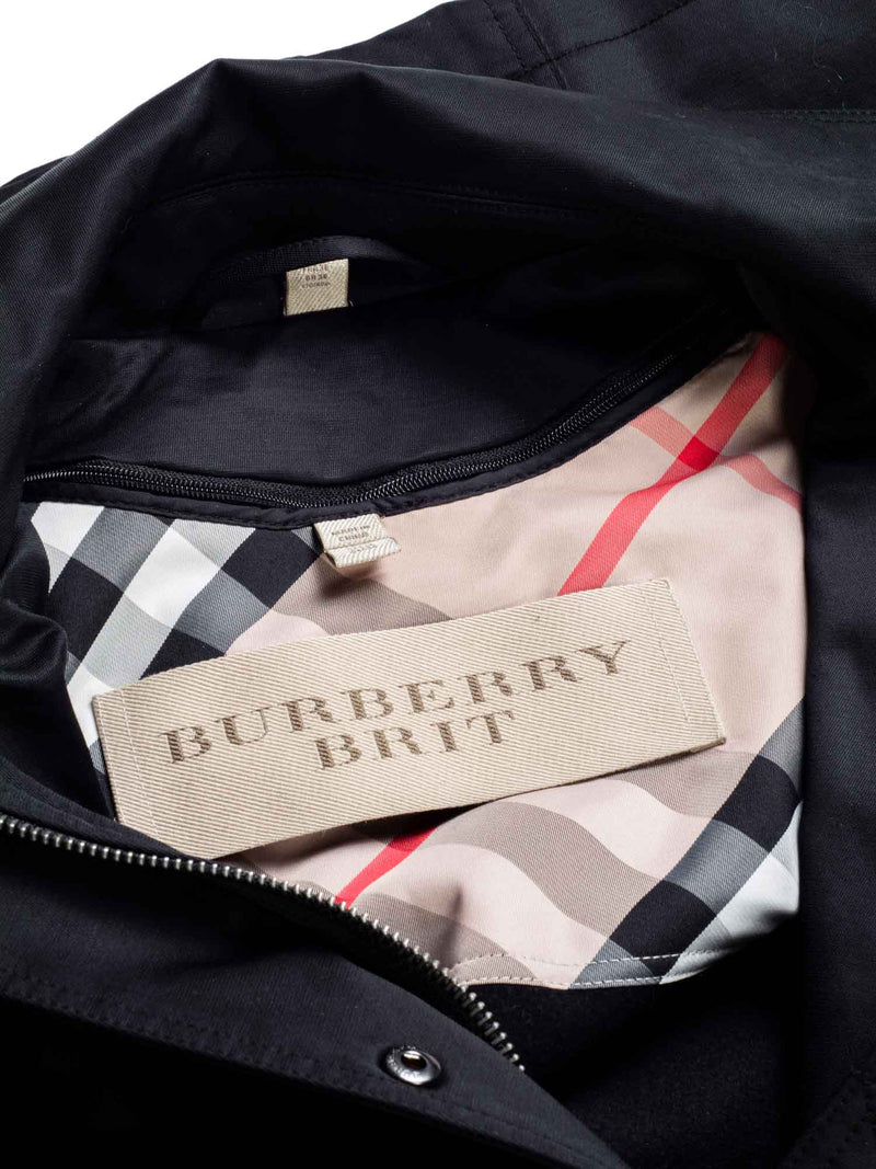 Burberry Brit Hooded Nova Check Wool Lined Coat Black-designer resale