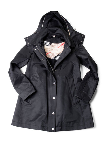 Burberry Brit Hooded Nova Check Wool Lined Coat Black-designer resale