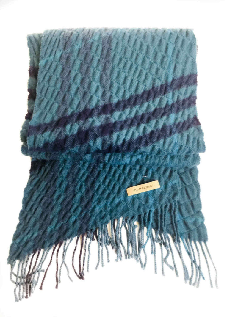 Burberry Cashmere Check Pleated Scarf Blue-designer resale