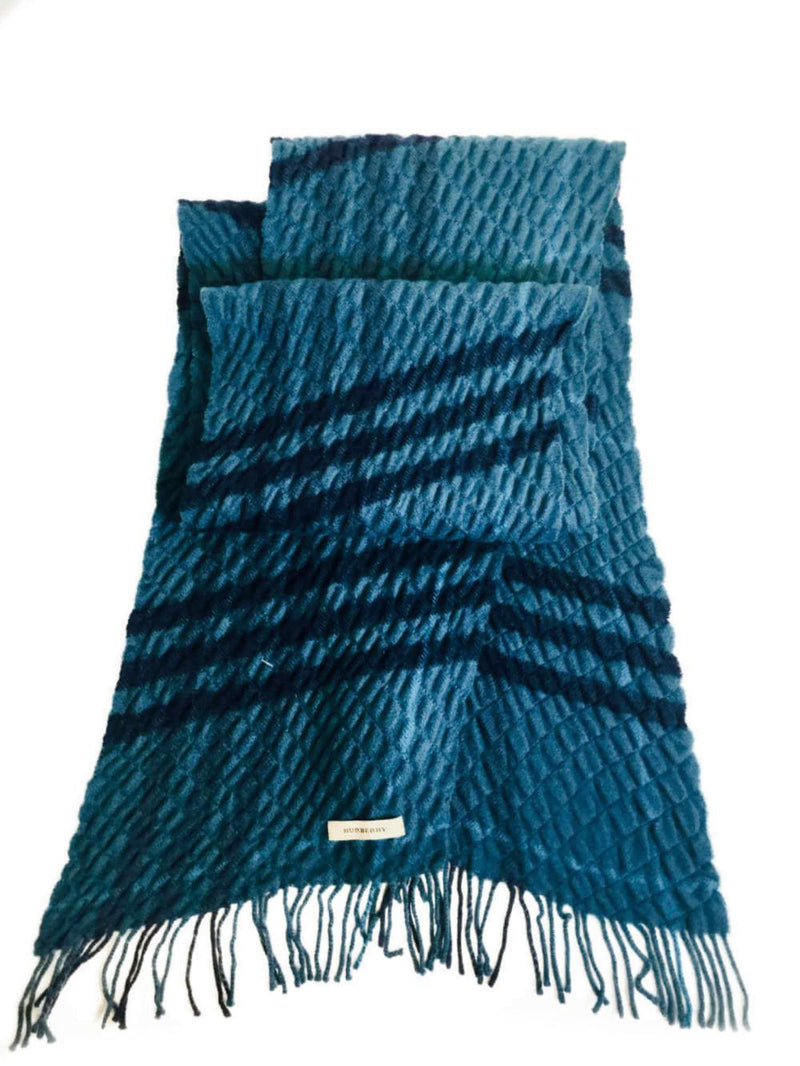 Burberry Cashmere Check Pleated Scarf Blue-designer resale