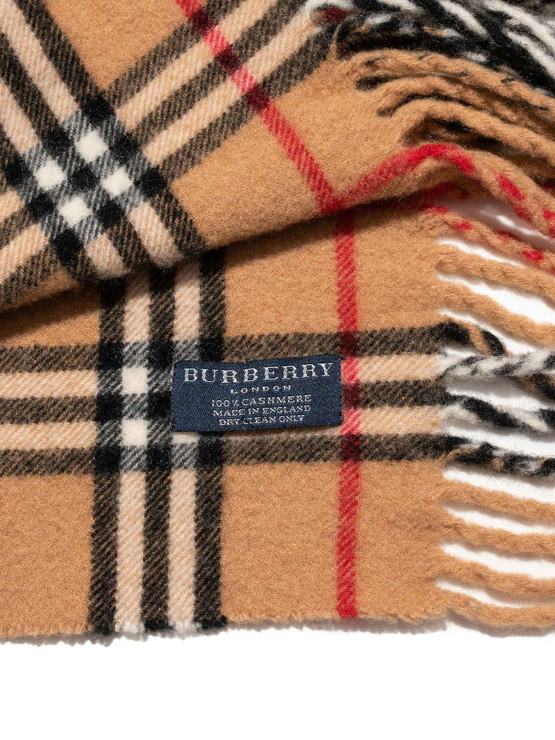 Burberry Cashmere Nova Check Fringe Scarf Brown-designer resale