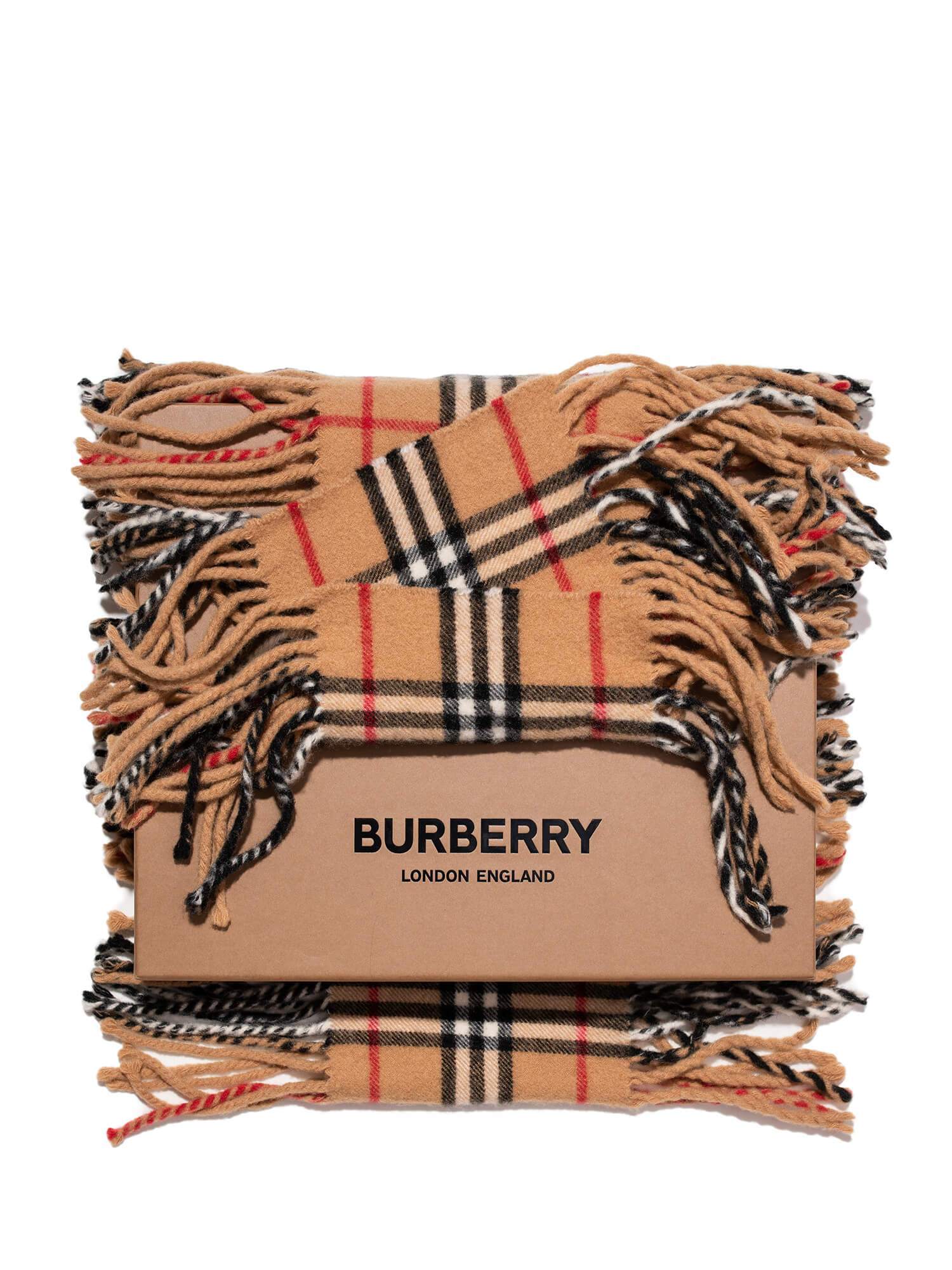 Burberry Cashmere Nova Check Fringe Scarf Brown-designer resale