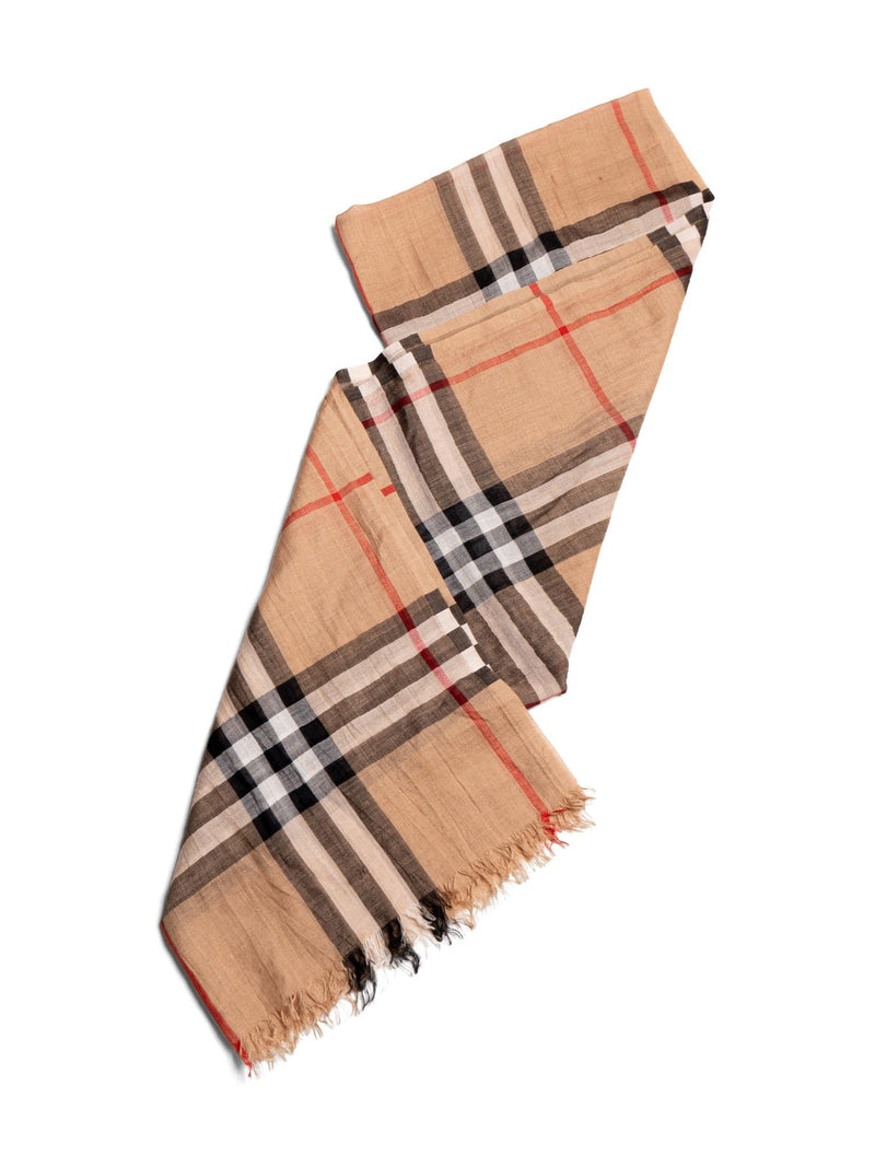 Burberry Cashmere Silk House Check Wide Scarf Brown-designer resale