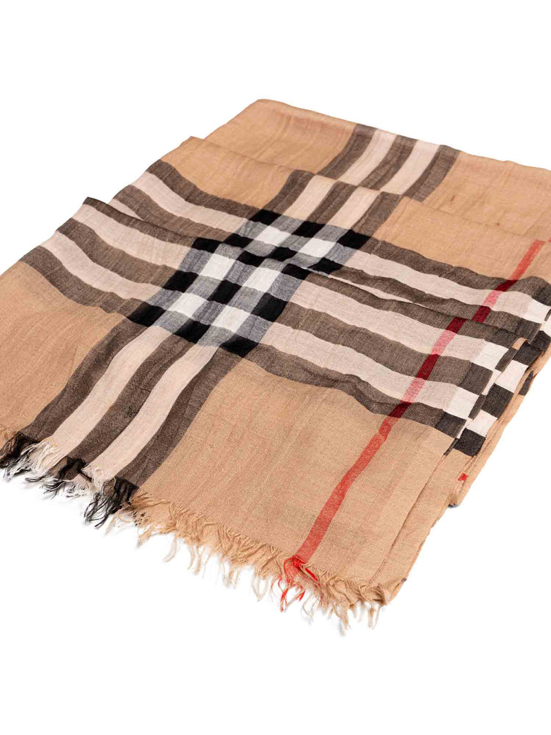 Burberry Cashmere Silk House Check Wide Scarf Brown