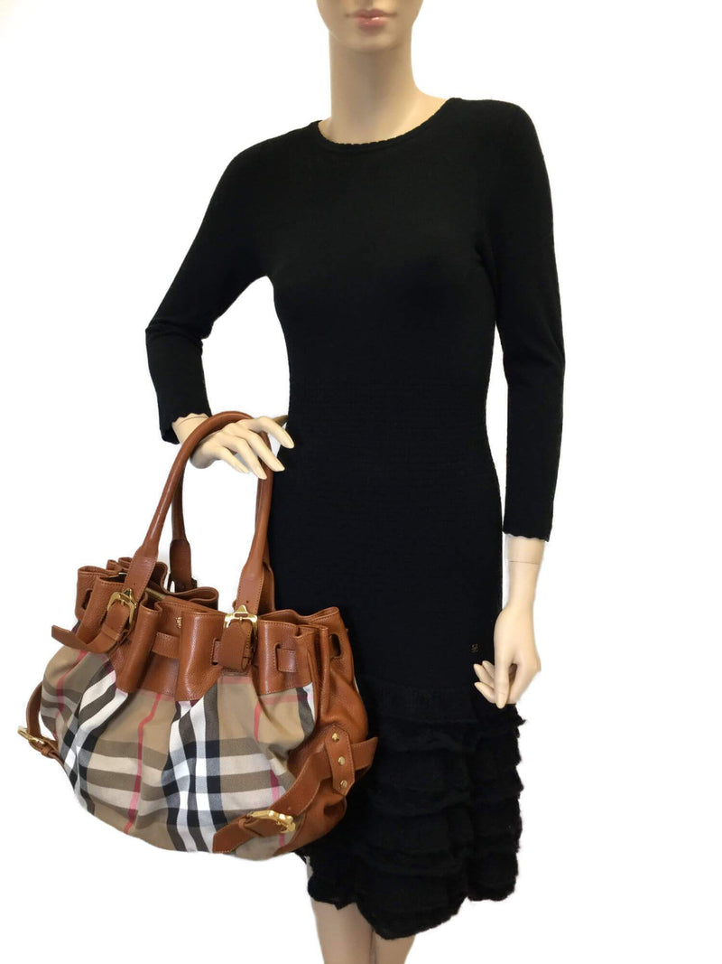Burberry Check Large Tote Honey Brown-designer resale