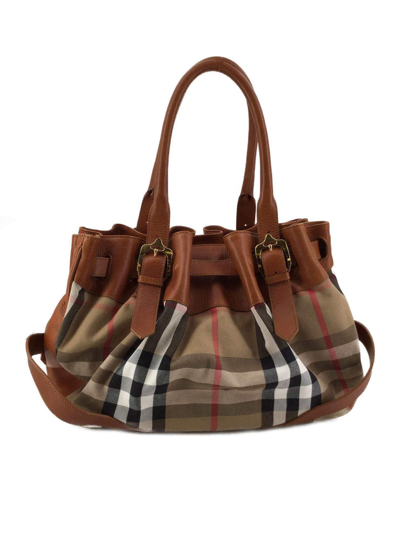 Burberry Check E-canvas Tote Bag In Brown