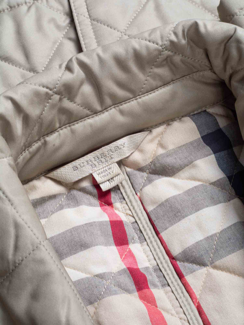 Burberry Double Breasted Quilted Nova Check Coat Beige-designer resale