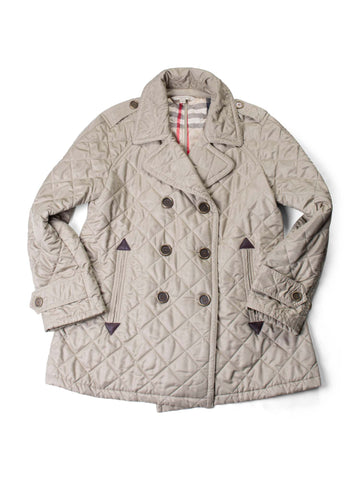 Burberry Double Breasted Quilted Nova Check Coat Beige-designer resale