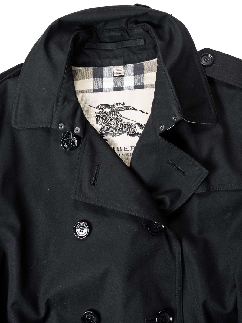 Burberry Gabardine Nova Check Trench Coat Black-designer resale