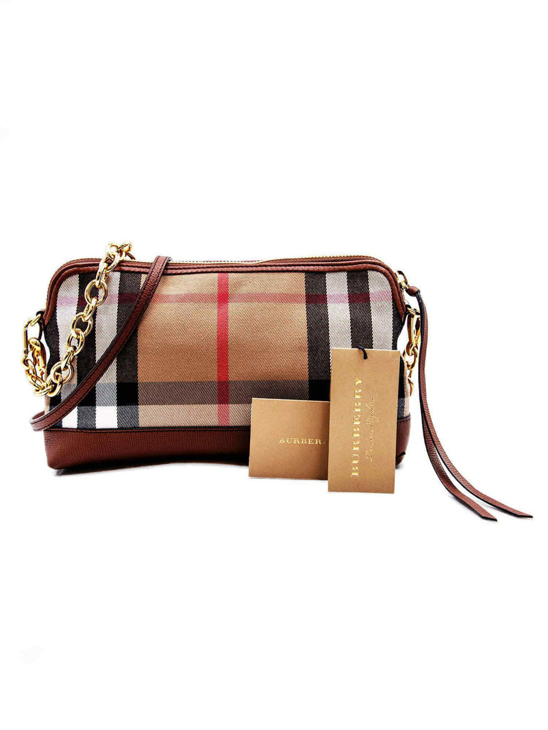 NEW Burberry Abingdon House Check Brown Leather Derby Crossbody Shoulder Bag