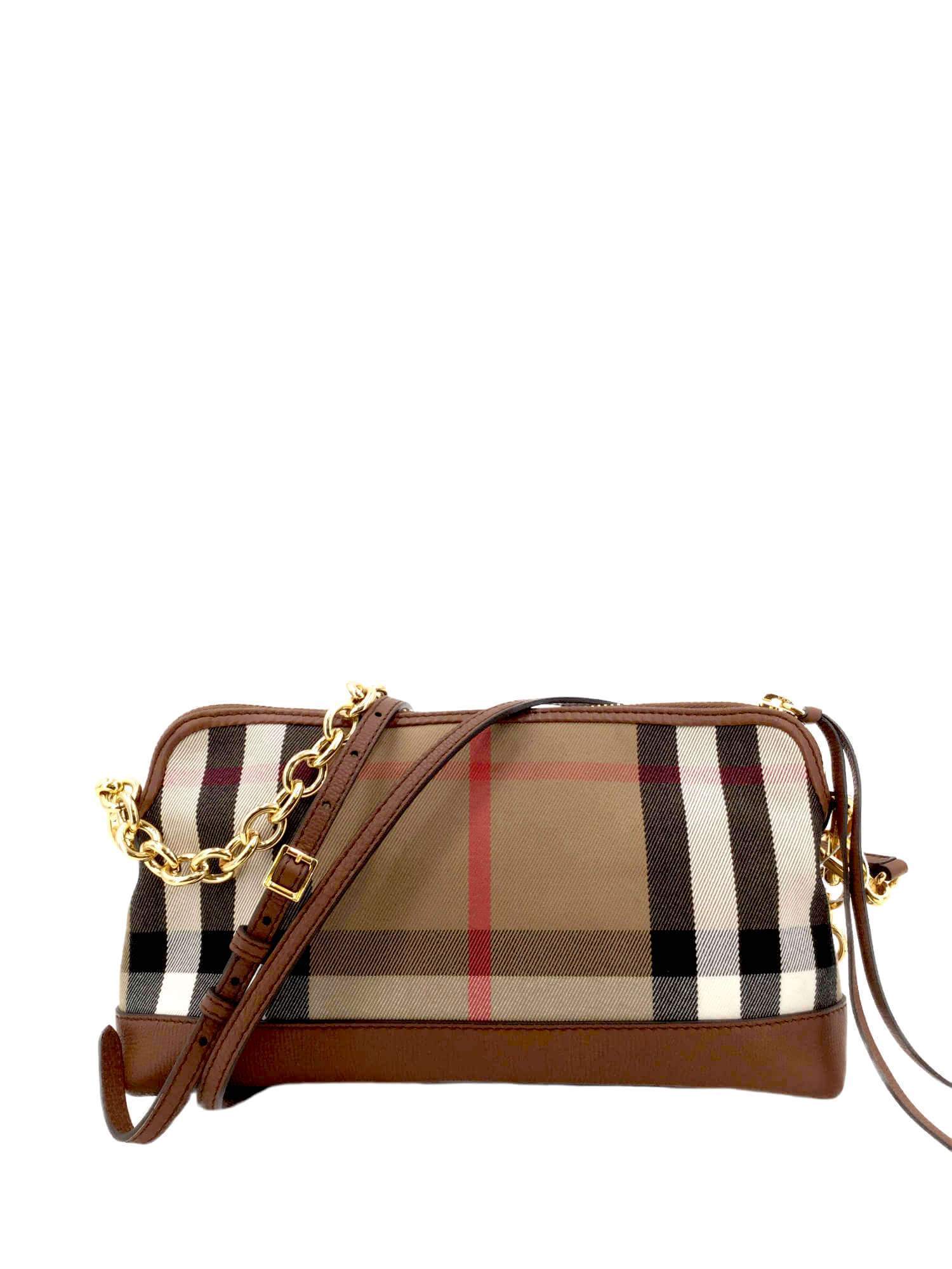 Burberry House Check Abingdon Derby Crossbody Bag Brown-designer resale