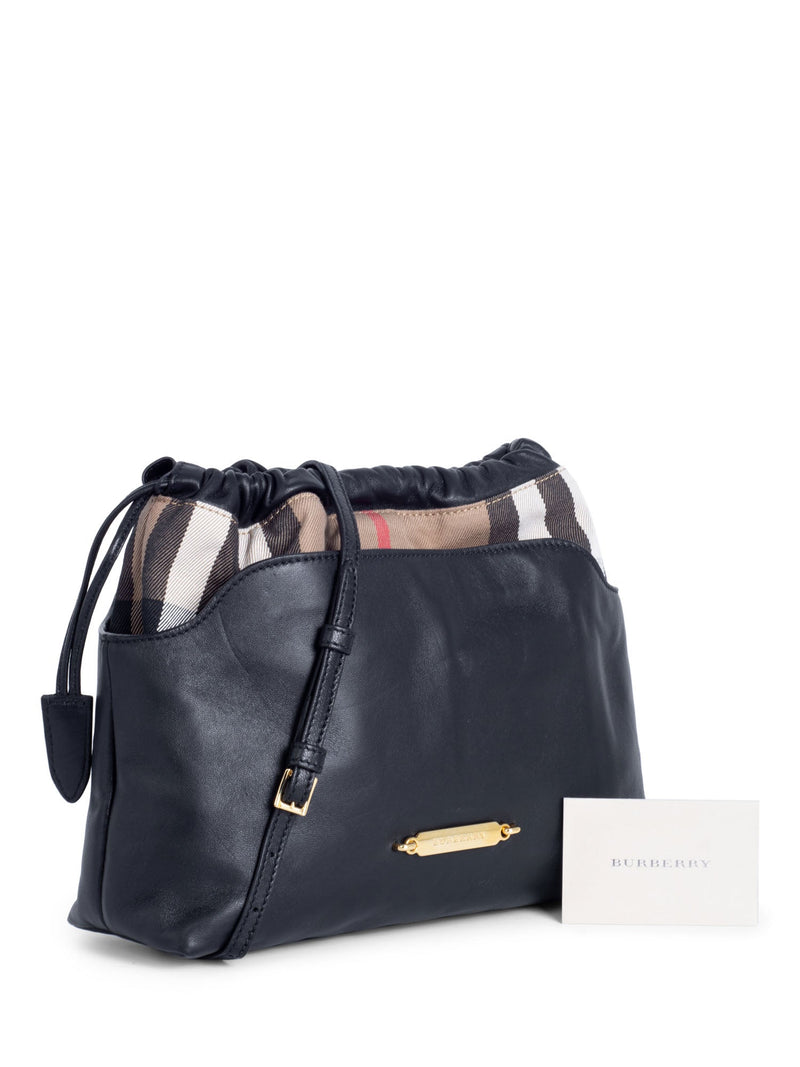 Burberry Leather House Check Bucket Messenger Bag Black-designer resale