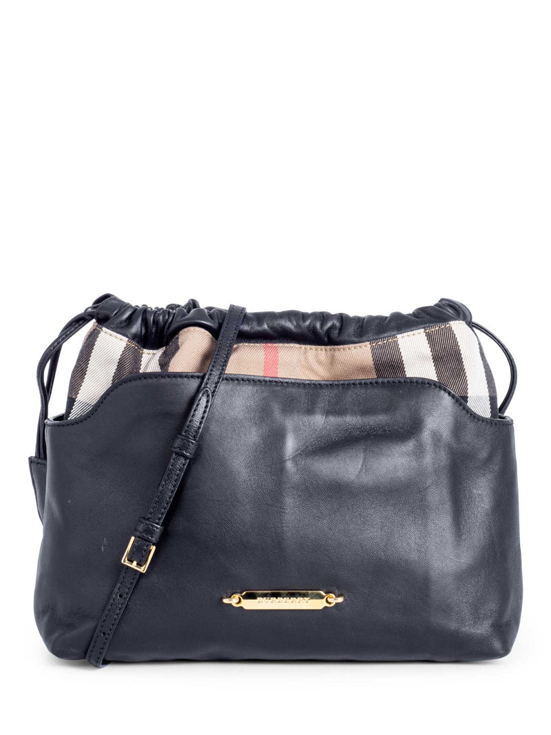 Burberry Leather House Check Bucket Messenger Bag Black-designer resale