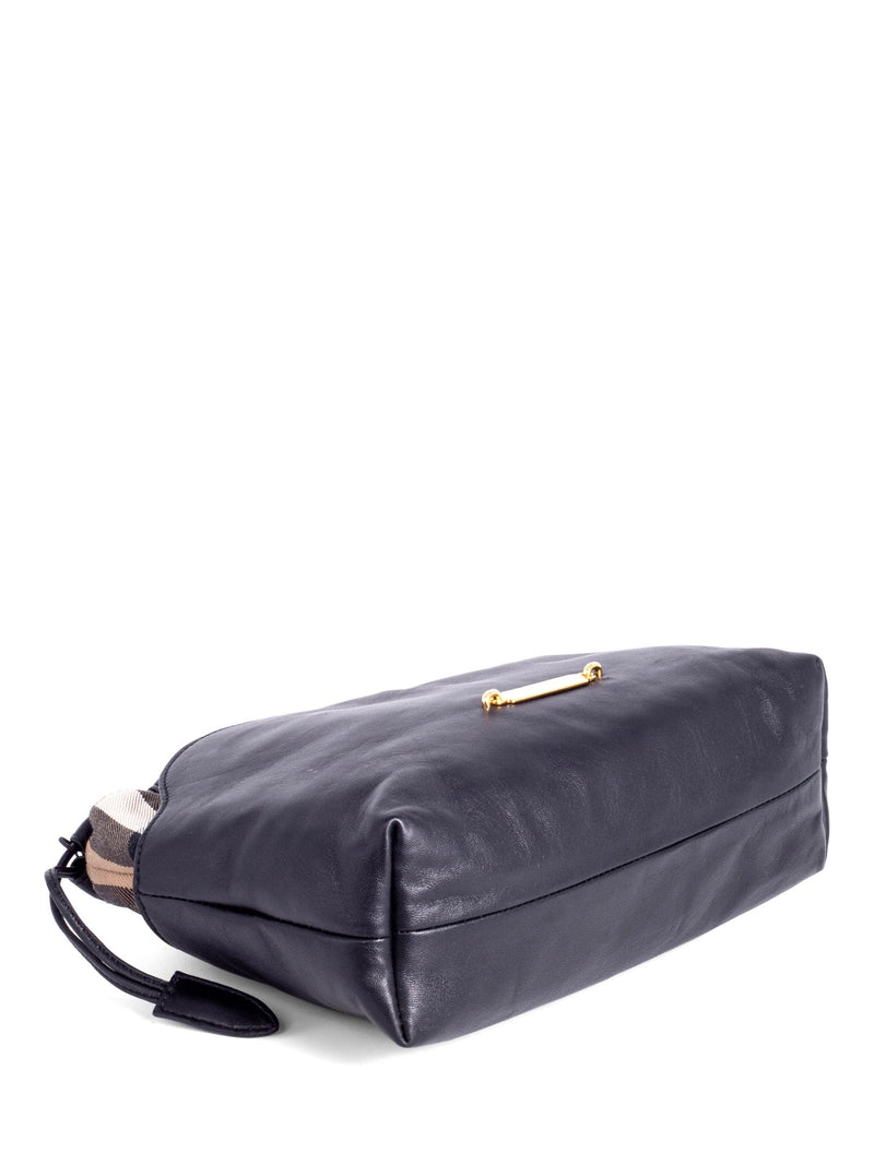 Burberry Leather House Check Bucket Messenger Bag Black-designer resale