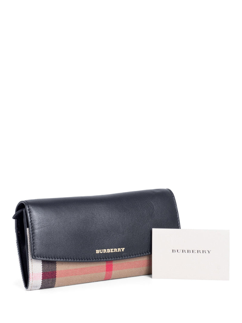Burberry Leather House Check Flap Wallet Black Brown