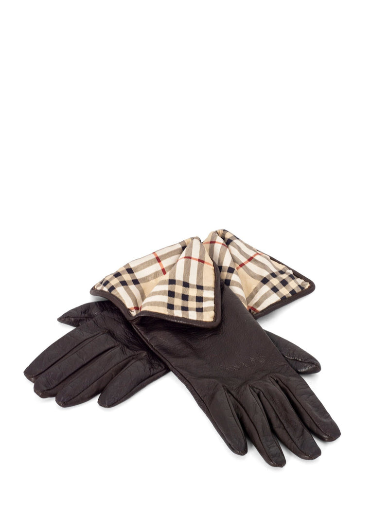 Burberry Leather Nova Check Gloves Brown-designer resale