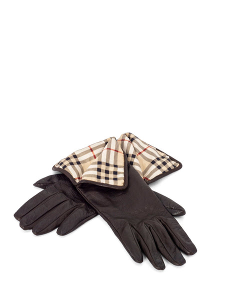 burberry damen handschuhe Burberry Leather Nova Check Gloves Brown
