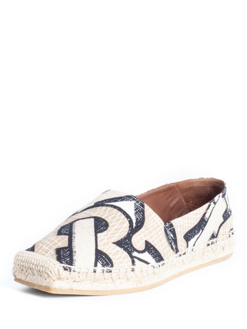 Burberry Logo Canvas Raffia Espadrilles Beige Black-designer resale