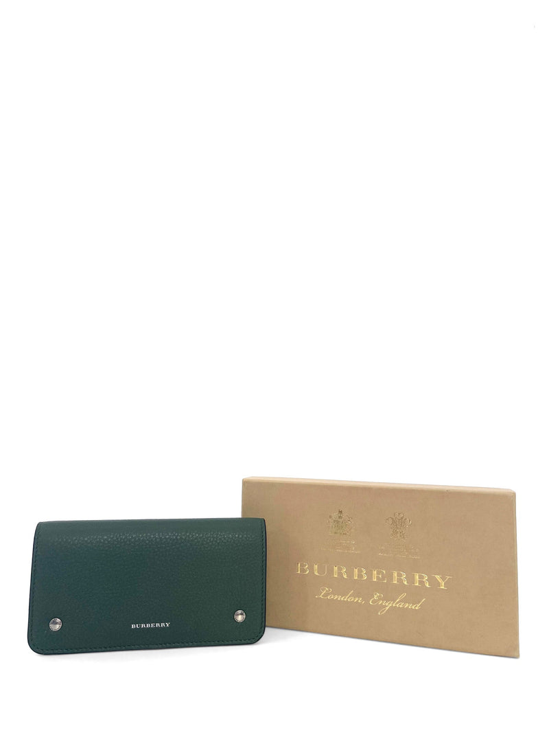 Burberry Logo Leather Bi-fold Wallet Hunter Green-designer resale