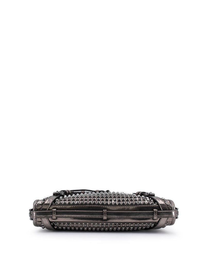 Burberry Metallic Leather Studded Wristlet Clutch Pewter Grey-designer resale