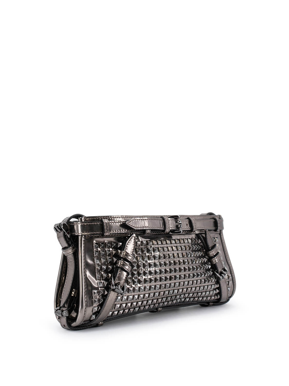 Burberry Metallic Leather Studded Wristlet Clutch Pewter Grey-designer resale