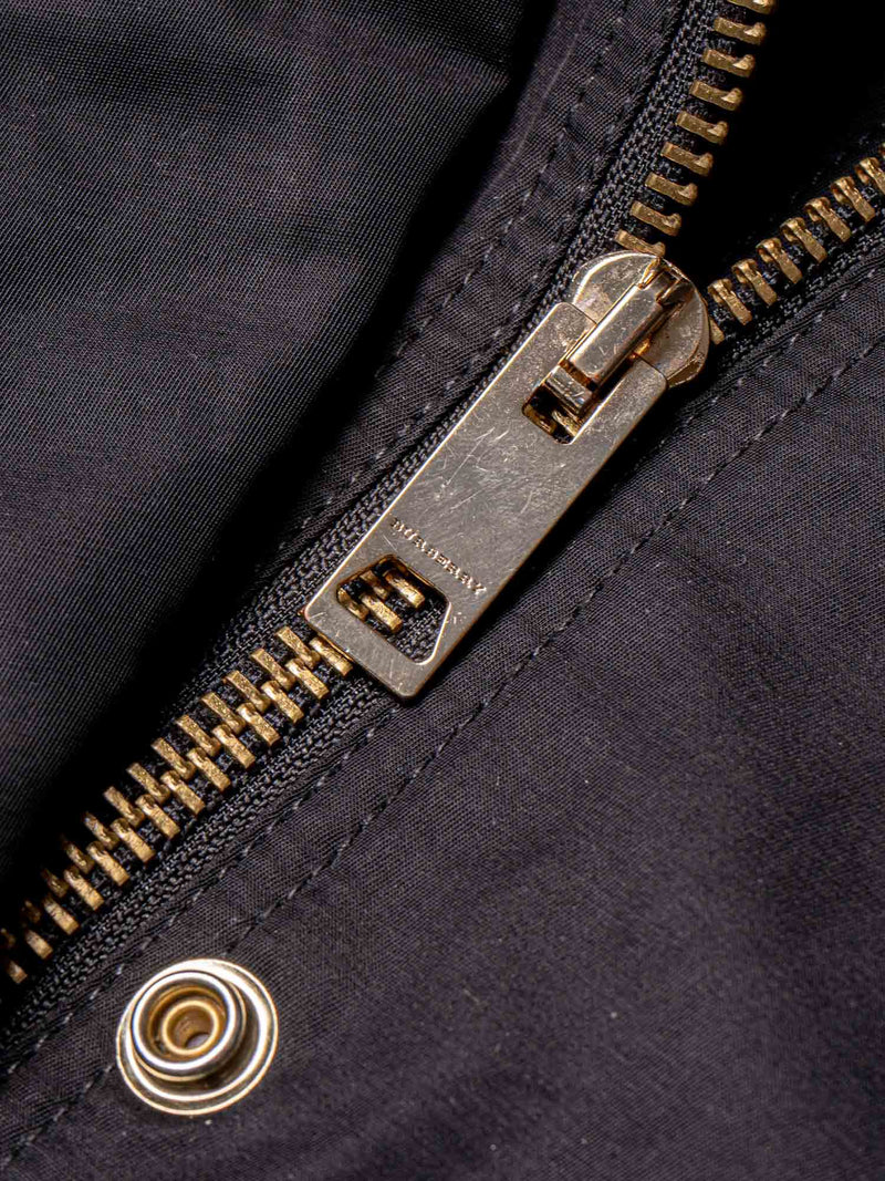Burberry Nylon Nova Check Lined Hood Rain Coat Black-designer resale