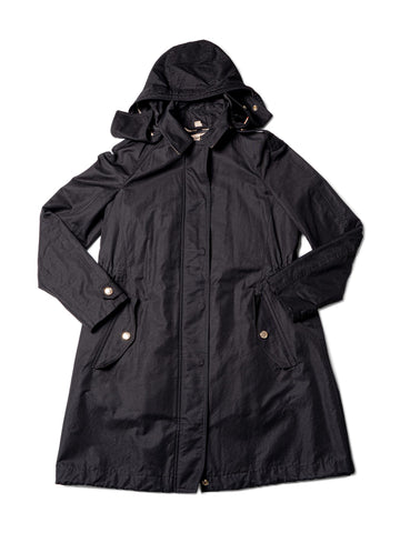 Burberry Nylon Nova Check Lined Hood Rain Coat Black-designer resale
