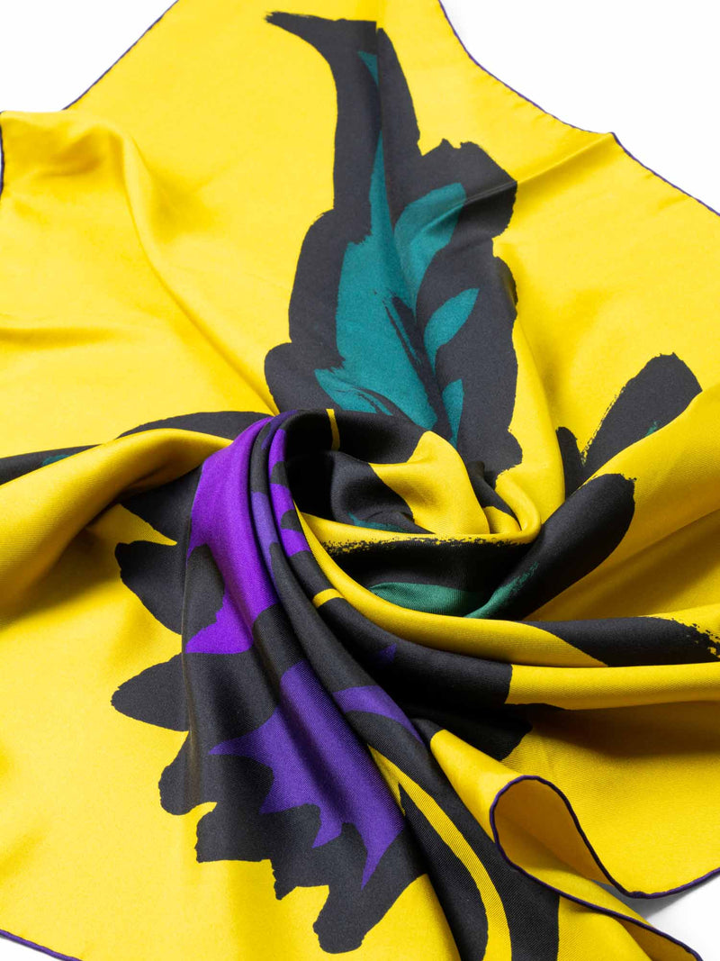 Burberry Prorsum Silk Abstract Flower Scarf Yellow-designer resale